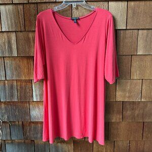 EUC Eileen Fisher Red V-Neck Short Sleeve Relaxed Fit Tunic in Women's 1X